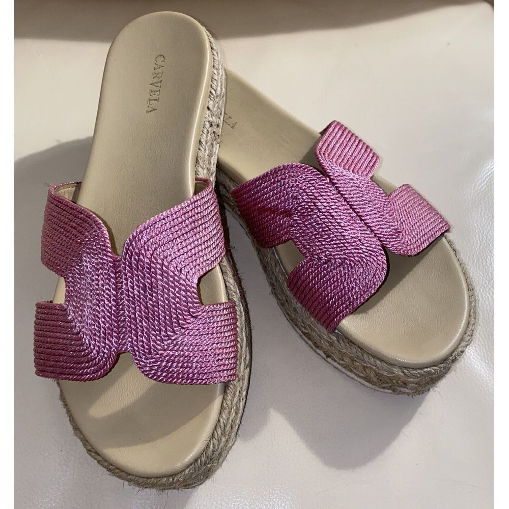Carvela  Raffia Braid Sandal Size 9 Natural Pink Band Platform‎ Slide